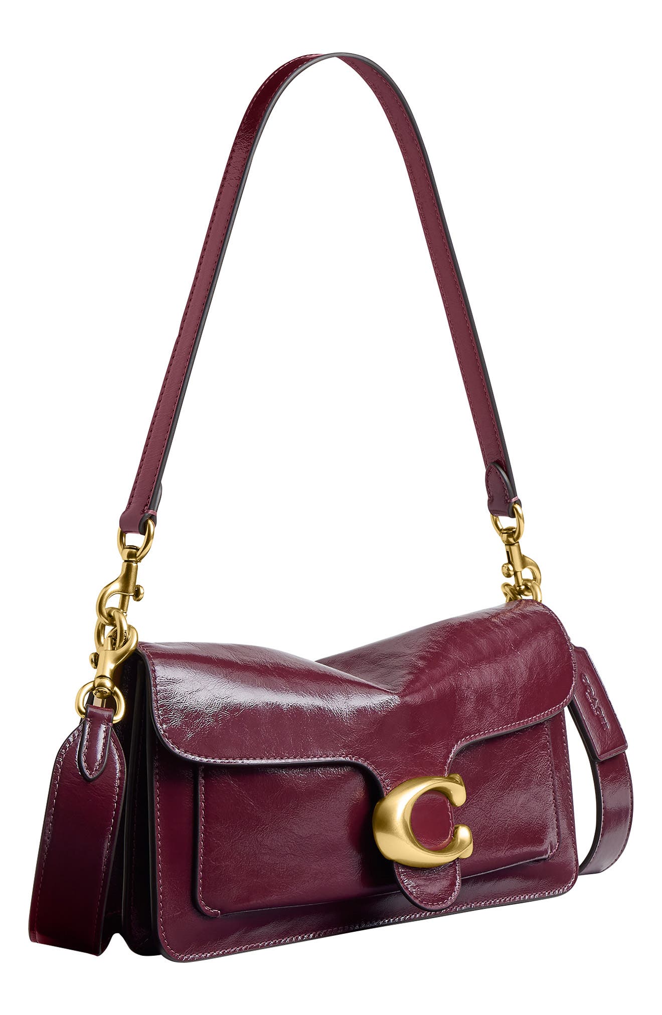 Tabby 26 Glazed Leather Shoulder Bag, Alternate, color, B4/ DARK CHERRY