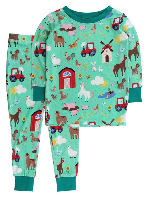 Rufflebutts Kids' Softsnooze Long Sleeve Pajama Set In Green