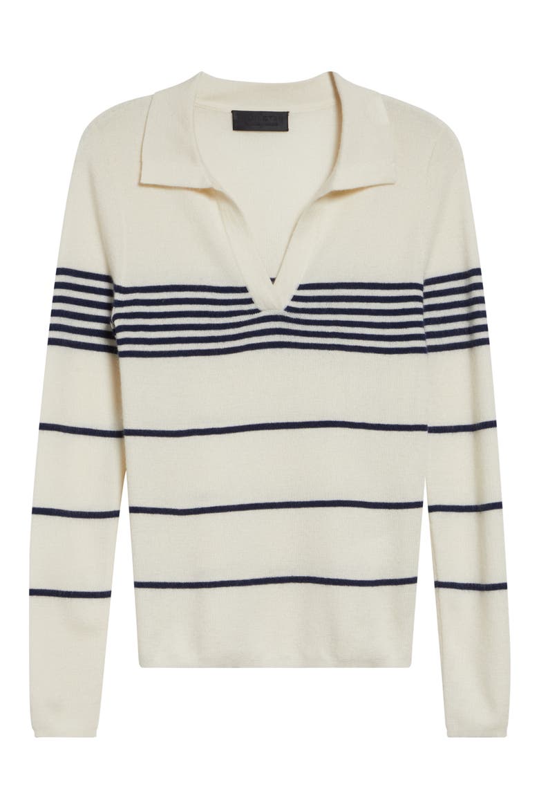 Lucille Placed Stripe Cashmere Polo Sweater, Alternate, color, IVORY/ NAVY STRIPE