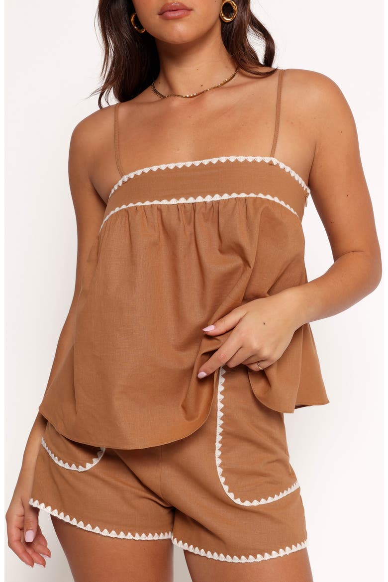 Lila Rickrack Cotton Camisole & Shorts Set, Alternate, color, TAN WHITE