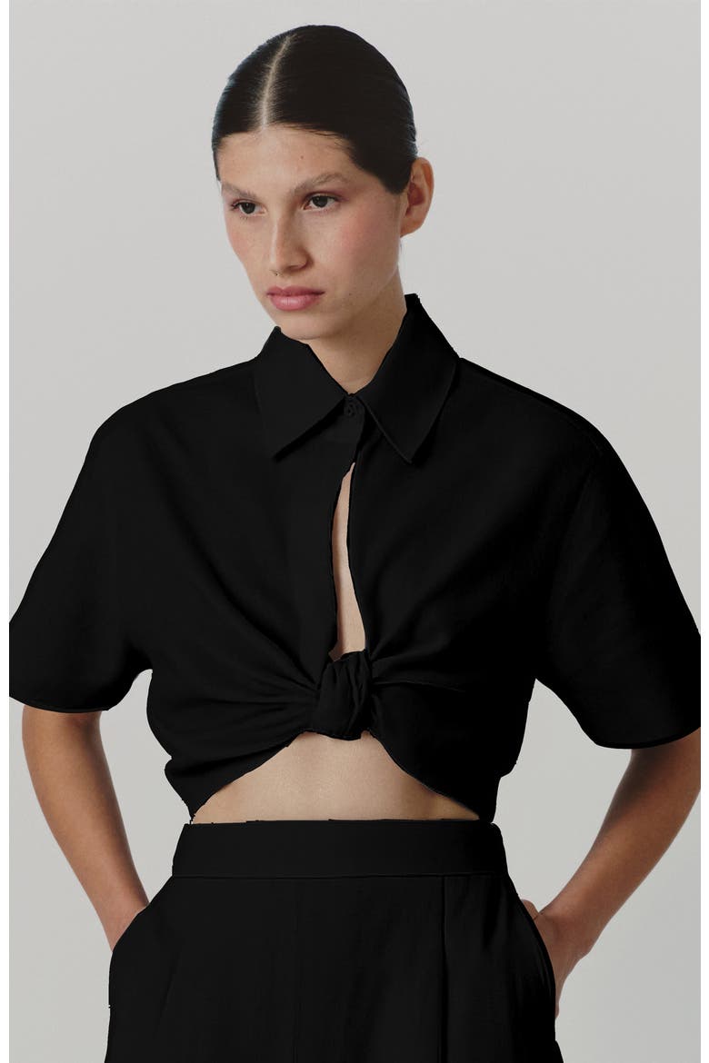 Myriam Short Sleeve Knot Front Cotton Top, Main, color, Black