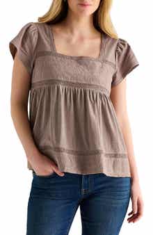 Lucky Brand Embroidered Square Neck Top