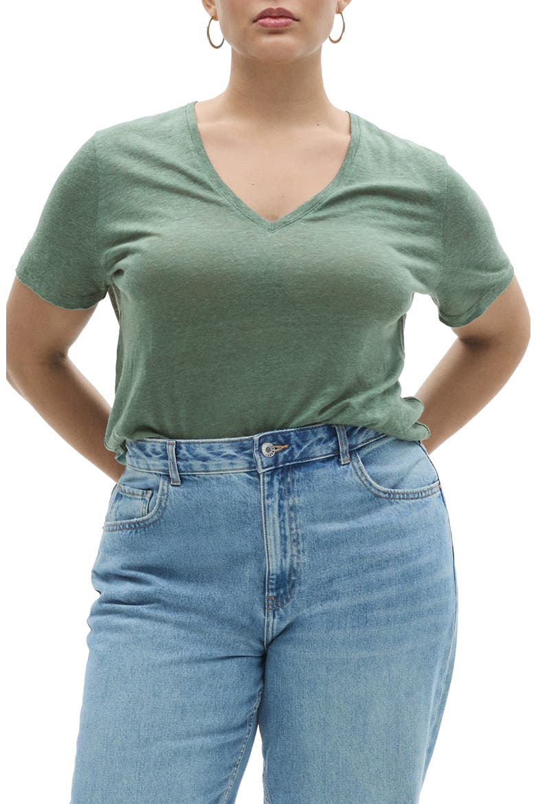 V-Neck Linen T-Shirt, Alternate, color, GREEN