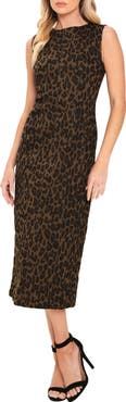 FLYING TOMATO Leopard Print Midi Dress