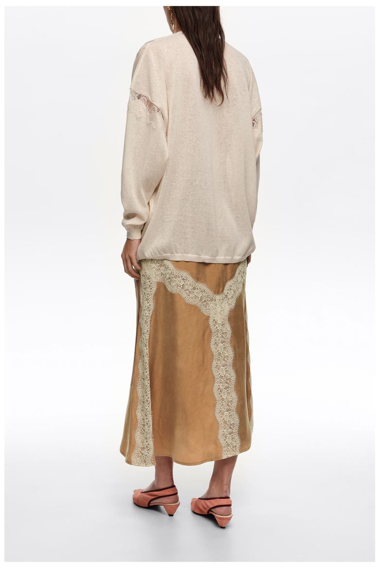 Lace-detailed flared skirt, Alternate, color, TOFFEE