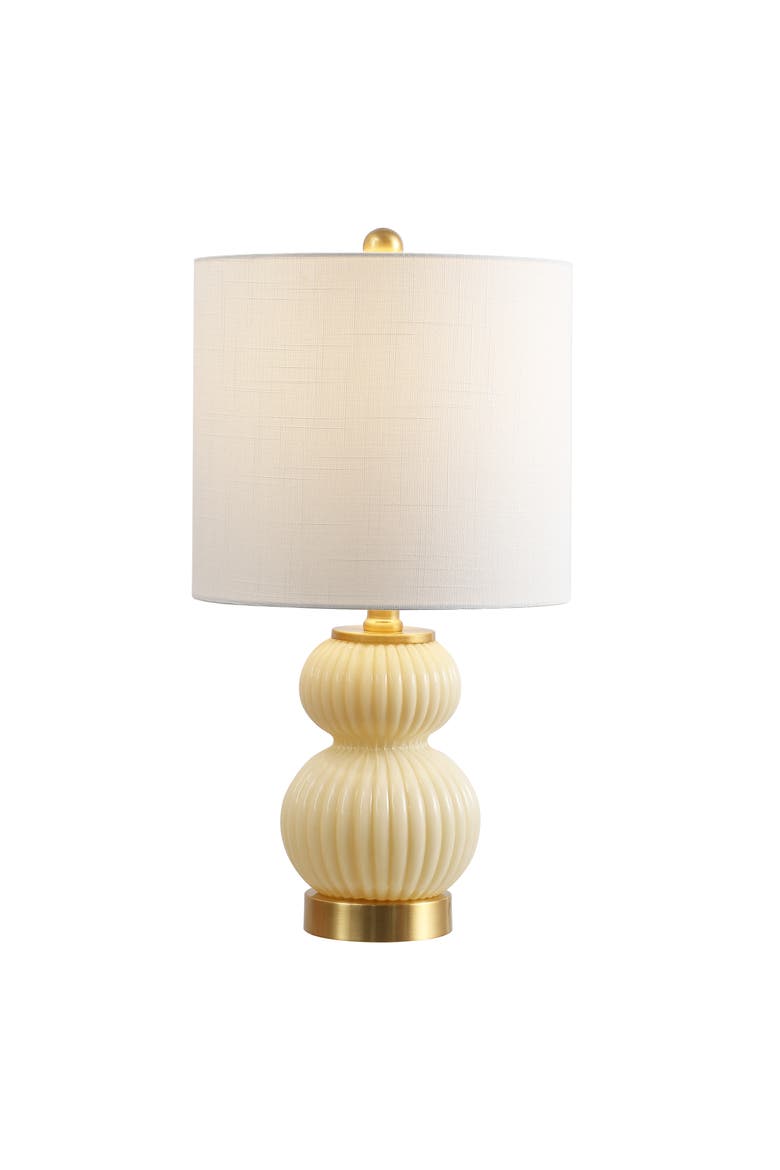 Daphne Ribbed Metal/Glass LED Table Lamp, Main, color, Ivory