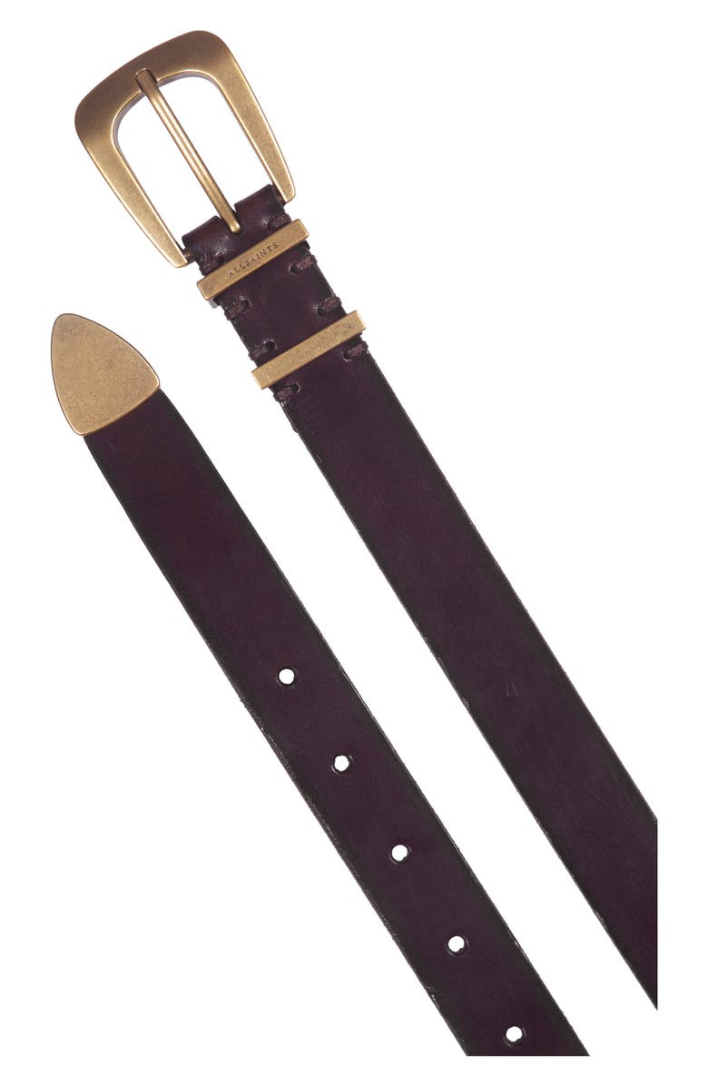 AllSaints Calfskin Leather Belt, Alternate, color, Brown