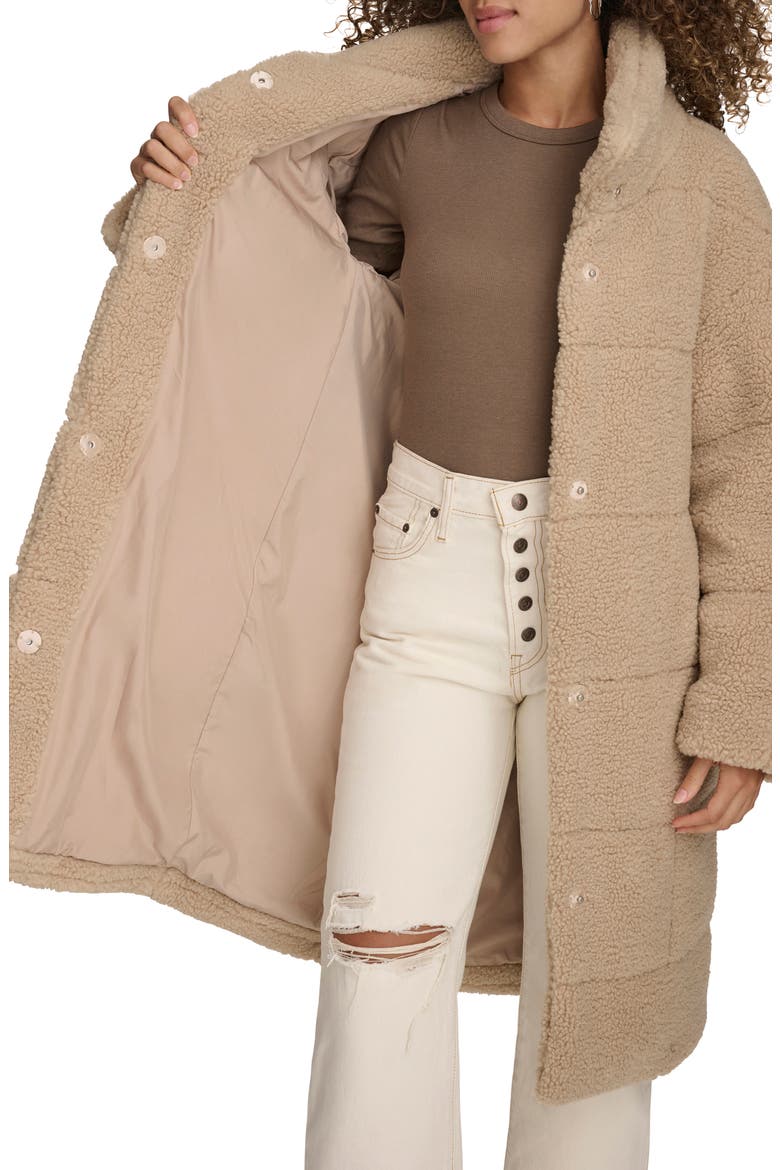 Quilted Fleece Long Teddy Coat, Alternate, color, SAND