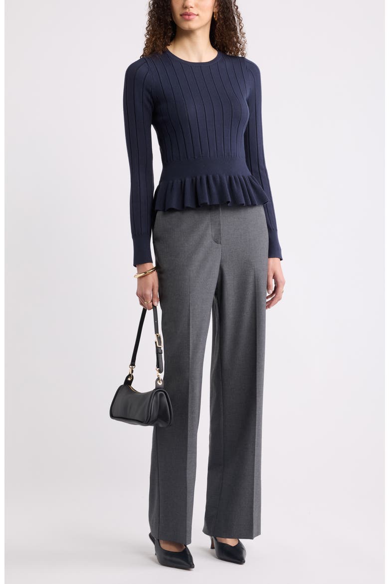 Ruffled Peplum Sweater, Alternate, color, NAVY NIGHT
