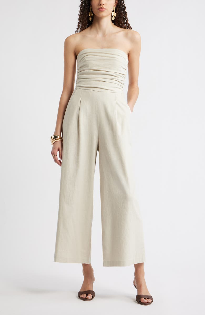 Nordstrom Strapless Linen Blend Jumpsuit, Main, color, Beige Oatmeal