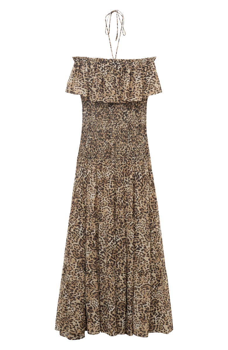 MANGO Leopard Print Halter Maxi Dress, Alternate, color, Brown