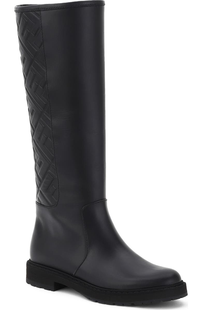 Fendi Logo Embossed Knee High Boot, Main, color,