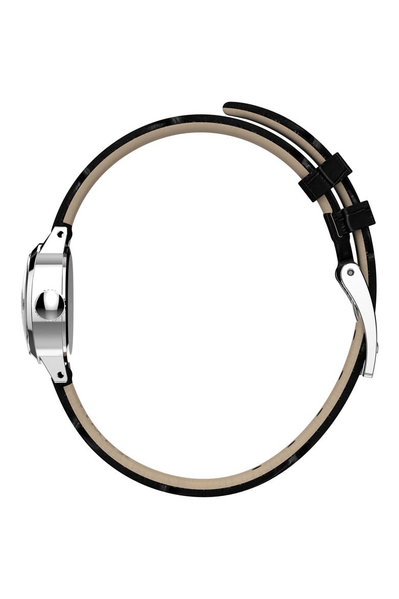 Cavatina Leather Strap Watch, Alternate, color, BLACK