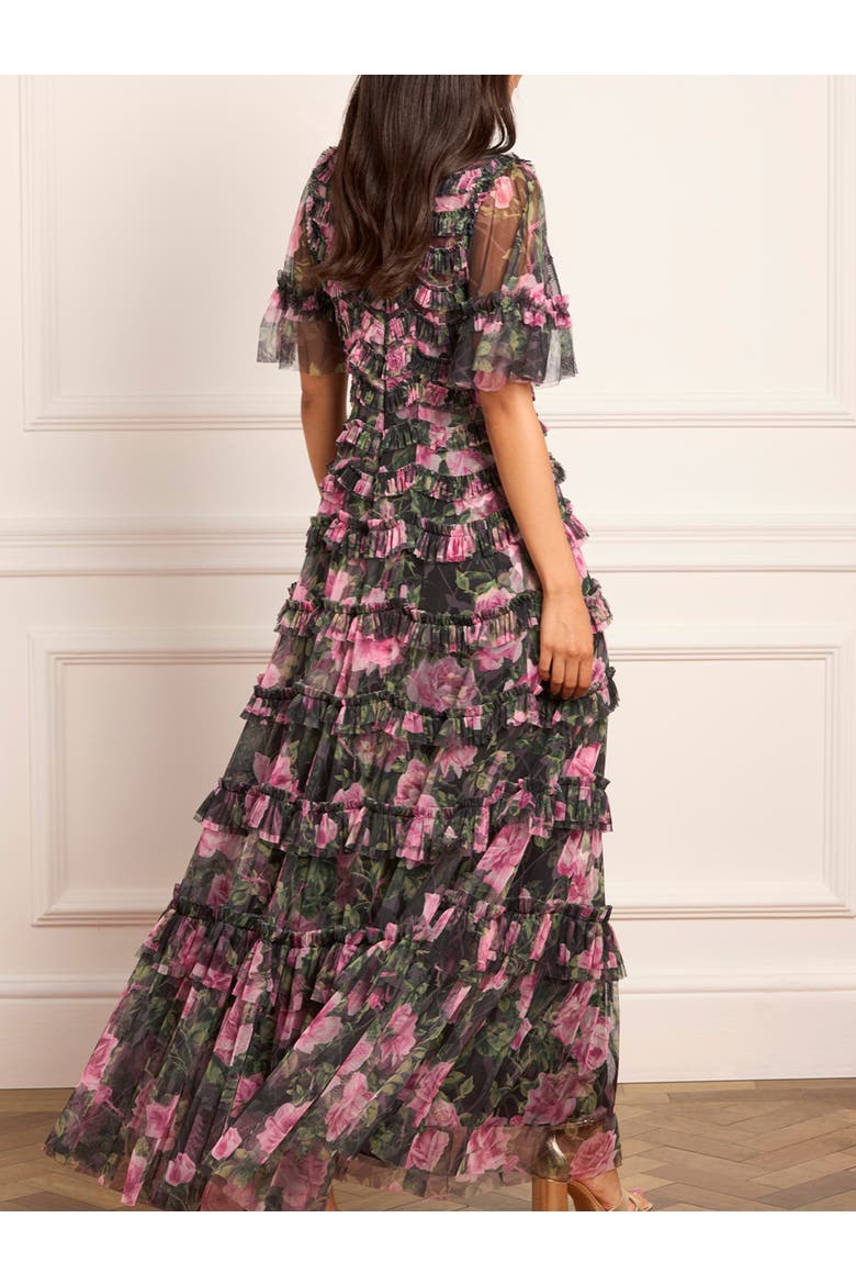 Rose Vine Round Neck Gown, Alternate, color, Graphite