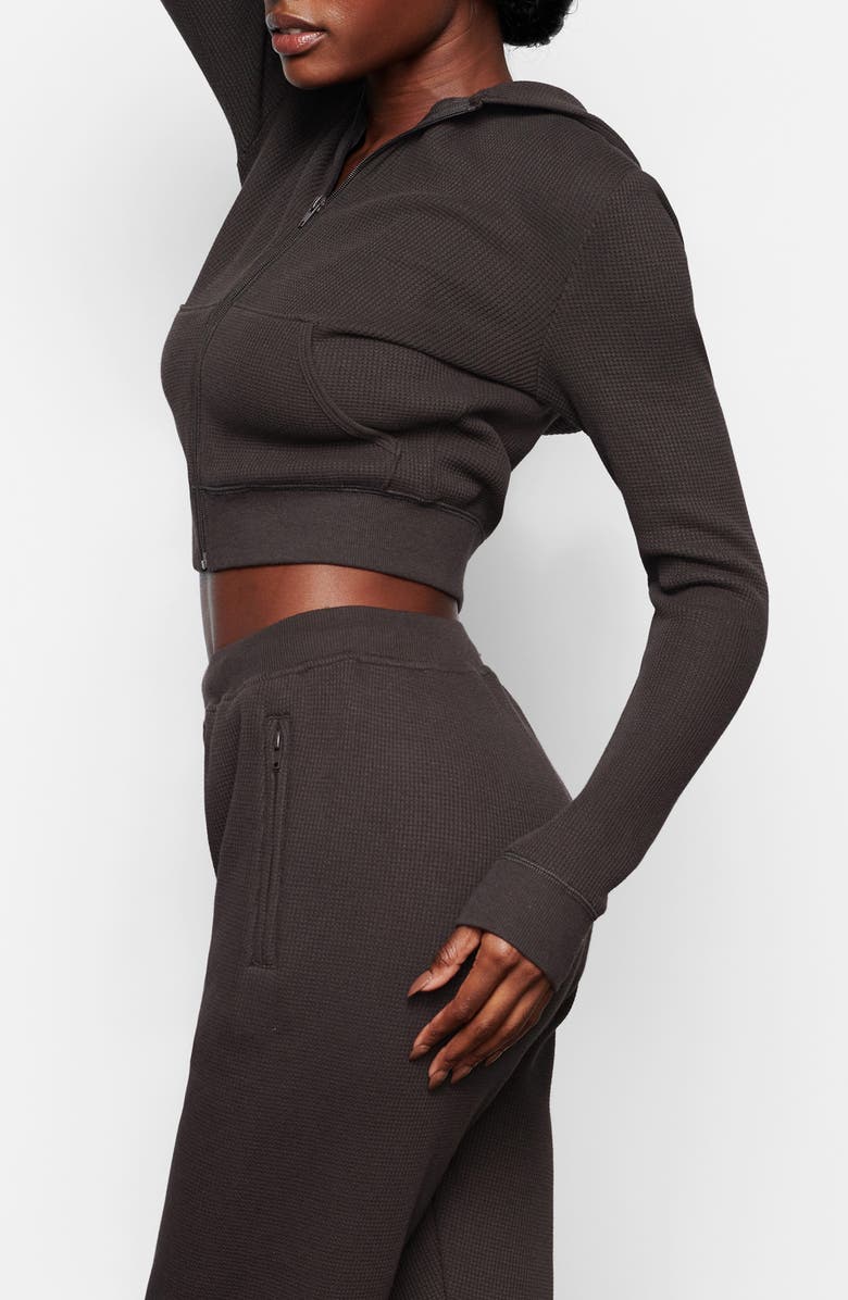 SKIMS Crop Waffle Zip Hoodie, Alternate, color, 