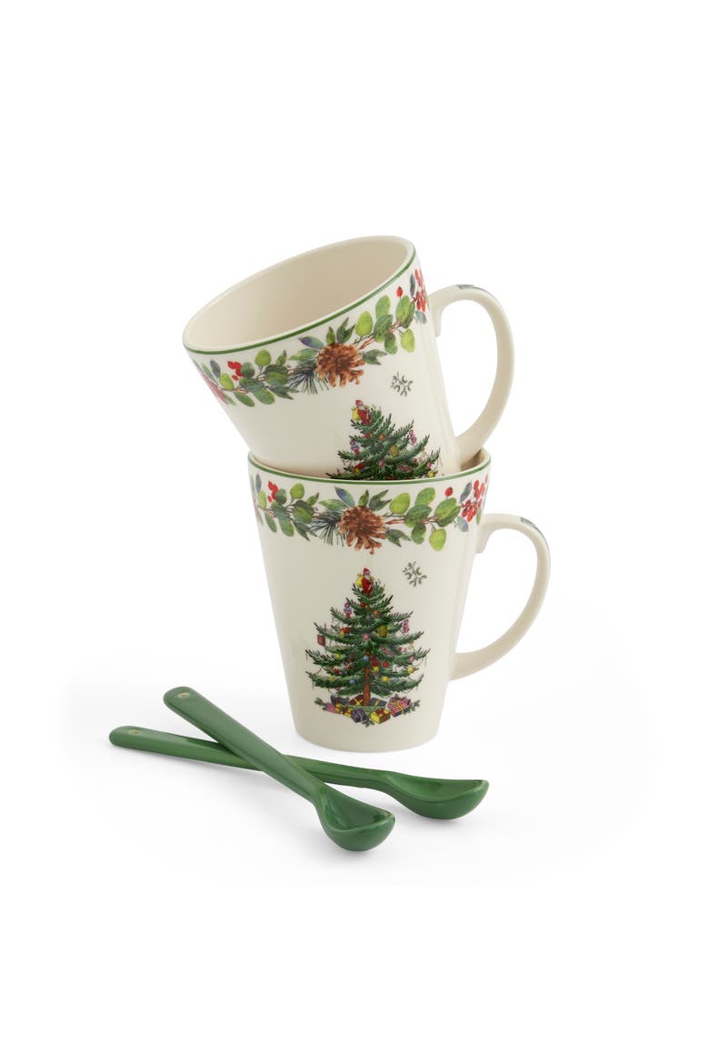 Christmas Tree 4 Piece Mug And Spoon Set, Alternate, color, Multi