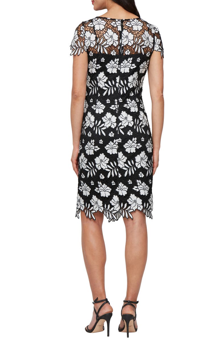 Alex Evenings Embroidered Lace Cocktail Dress, Alternate, color, Black White