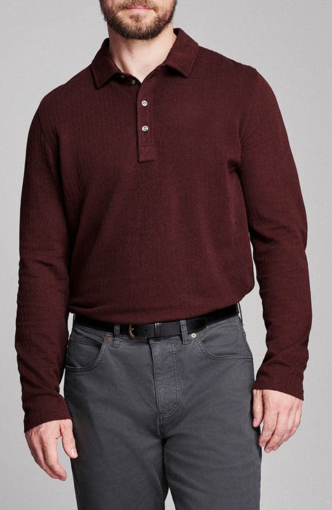 Long Sleeve Textured Stripe Polo