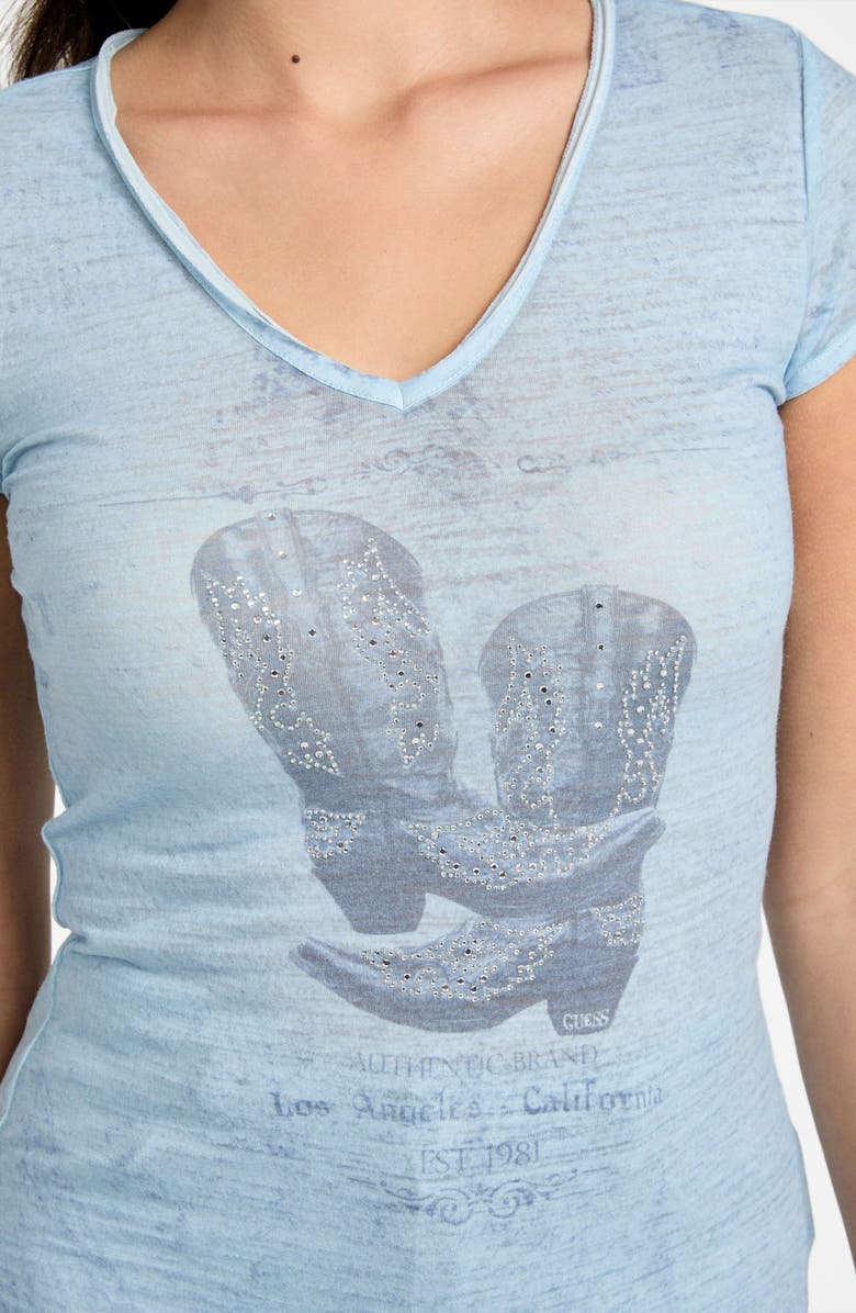 GUESS Cowboy Boot Embellished Burnout Graphic T-Shirt, Alternate, color, Nimbus Blue