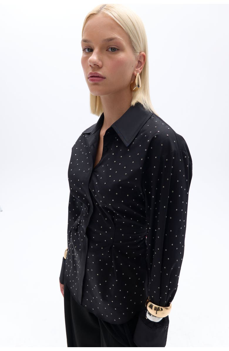 Nocturne Rhinestone Embroidered Button-Up Shirt, Alternate, color, 