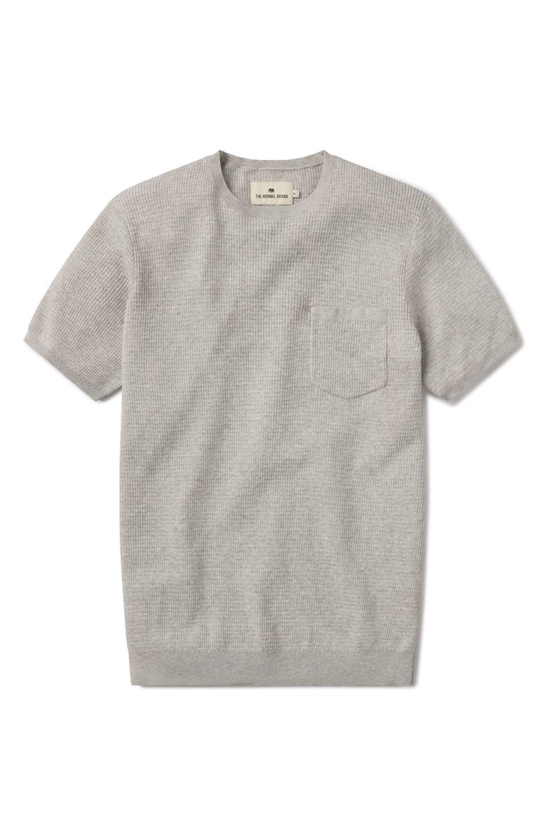 The Normal Brand Waffle Stitch Short Sleeve Sweater, Alternate, color, Stone