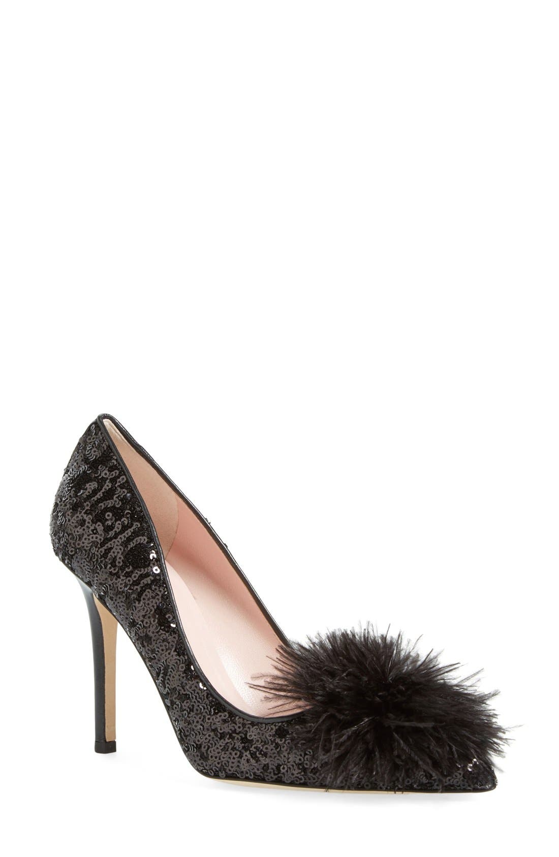 Kate Spade New York 'lexa too' ostrich feather embellished pump, Main, color, 