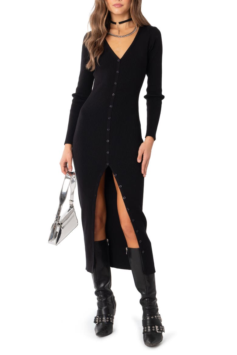 Jazlyn Long Sleeve Rib Sweater Dress, Main, color, BLACK