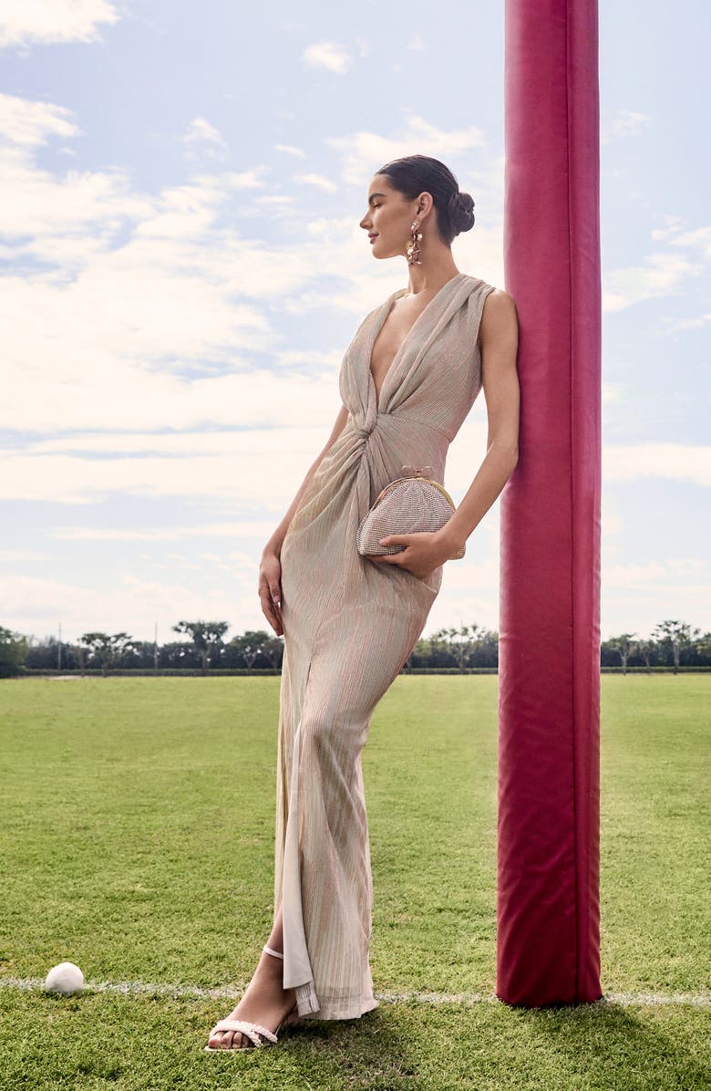 Jewel Badgley Mischka Knot Front Sleeveless Gown, Alternate, color, Copper