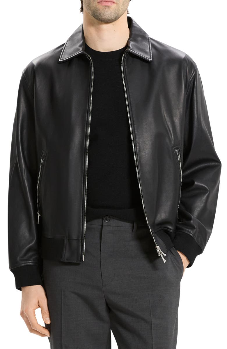 Theory Wyatt Leather Jacket, Main, color, Black