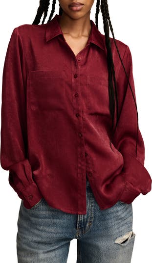 売れ筋商品|||ラッキーブランド カットソー トップス レディース Women's Hammered-Satin Button-Down Shirt Dress Blues Lucky Brand Hammered Satin Button-Up Shirt | Nordstrom