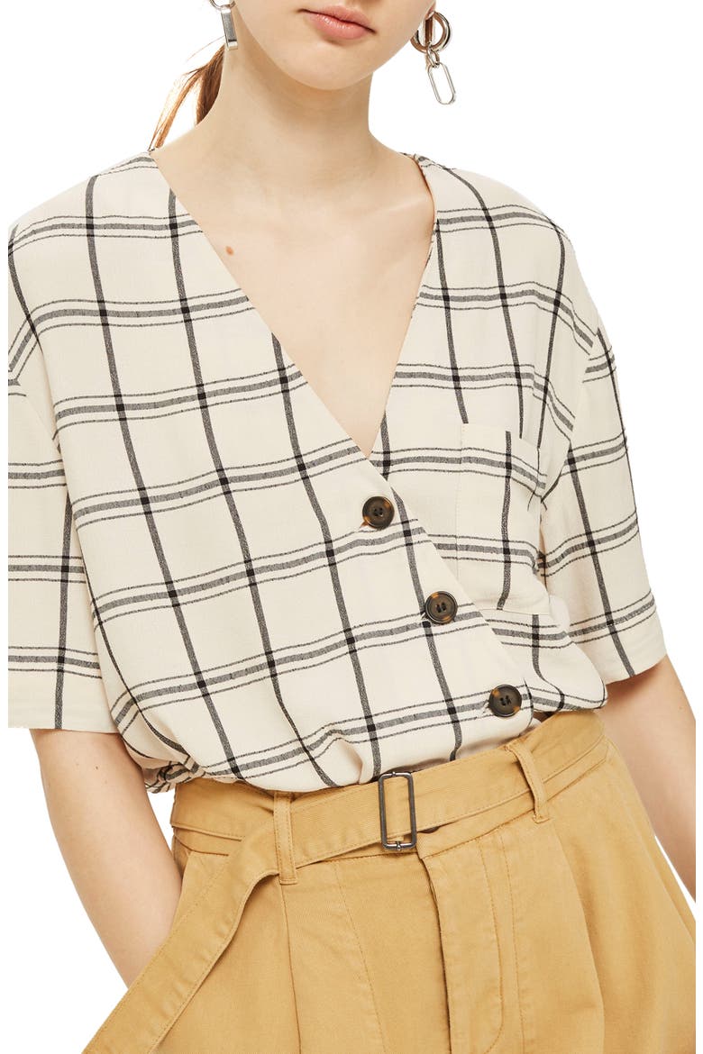 Ashley Check Asymmetrical Top, Main, color, IVORY MULTI