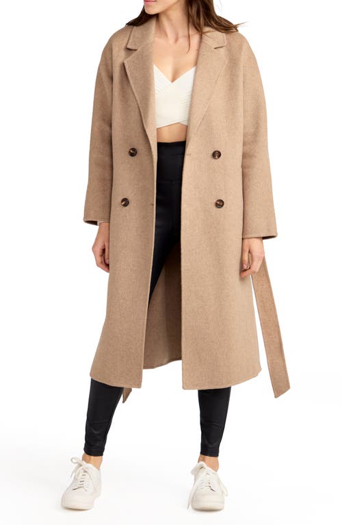 Belle & Bloom Standing Still Belted Double Breasted Wool Blend Coat In Oat