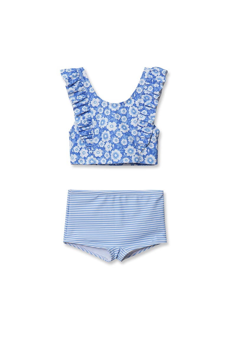 Girls Chlorine Resistant Ruffle Tankini Swimsuit Set, Main, color, Blue Poppy Floral