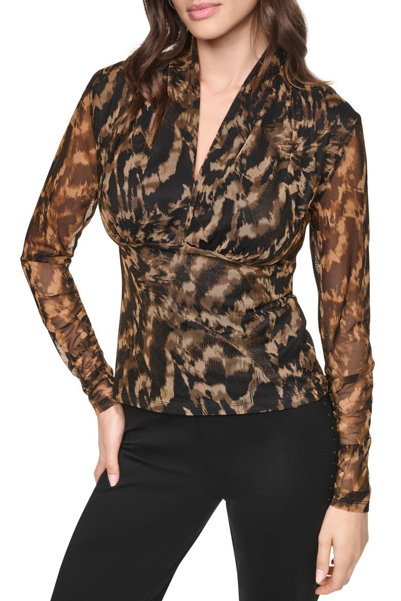 Zebra Print Long Sleeve Mesh Shirt, Main, color, ABSTRACT