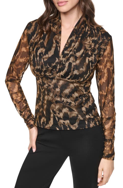 Zebra Print Long Sleeve Mesh Shirt