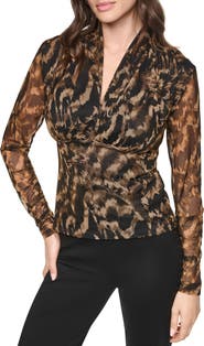 DKNY Zebra Print Long Sleeve Mesh Shirt