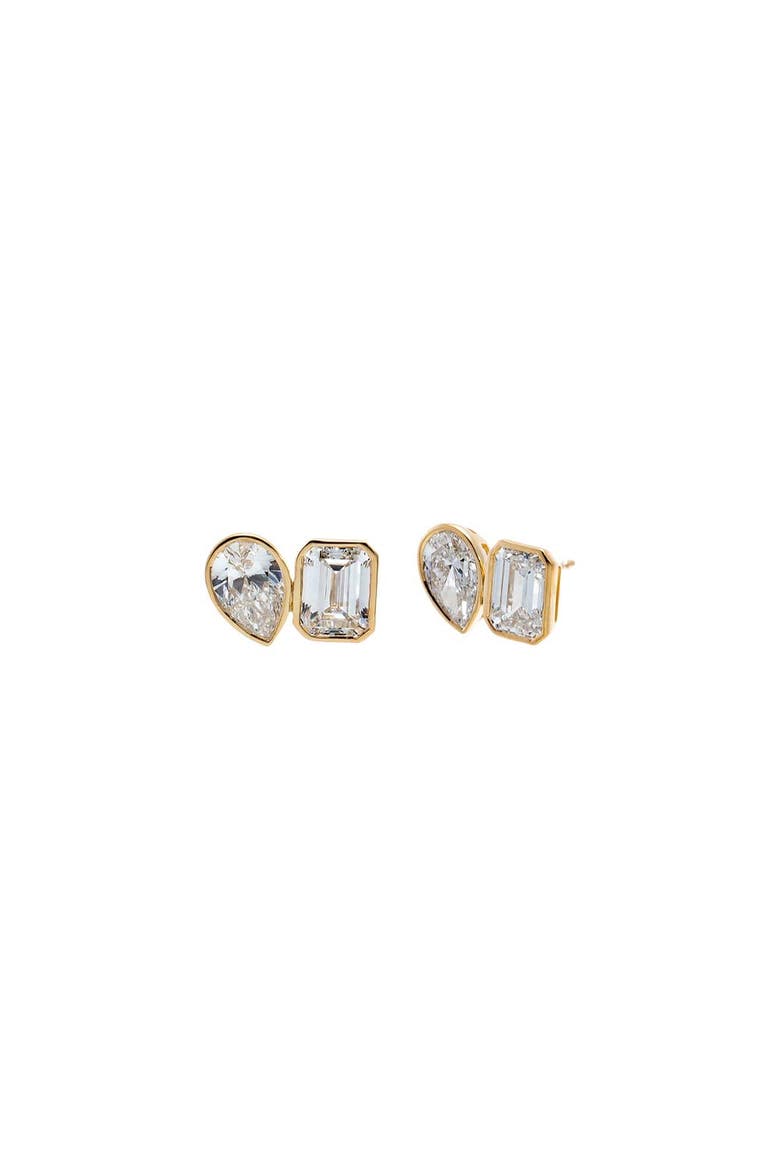 Lab Grown Diamond Emerald X Pear Bezel Stud Earring 14K, Main, color, 14K Gold
