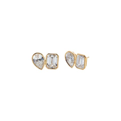 Lab Grown Diamond Emerald X Pear Bezel Stud Earring 14K