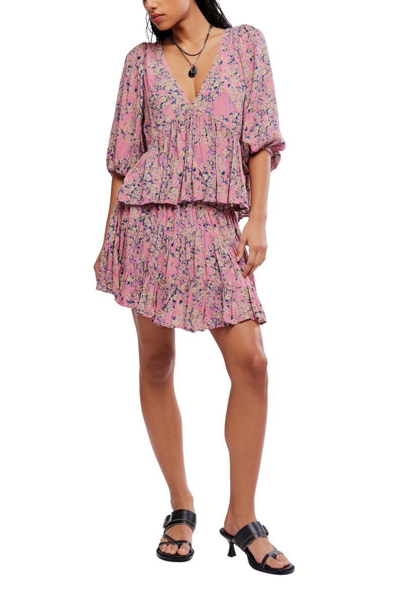 Perishing Floral Print Blouse & Skirt Set, Main, color, PINK COMBO