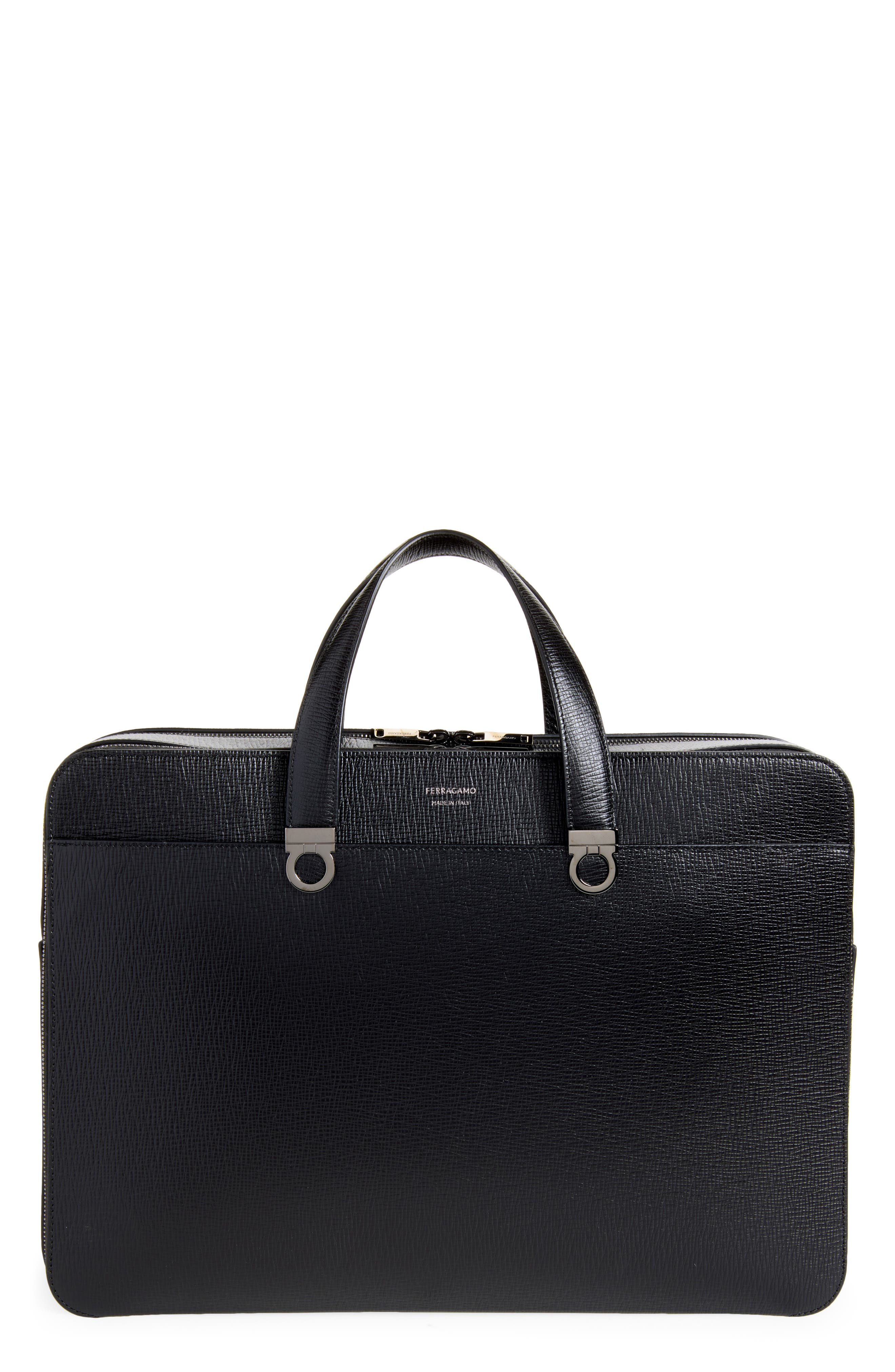 Trading Hammered Leather Briefcase, Main, color, NERO NERO NERO