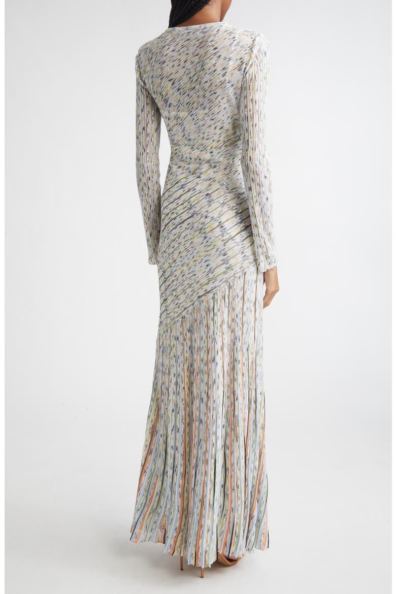 Draped Effect Rib Long Sleeve Maxi Dress, Alternate, color, LIGHT BS ORANGE GREEN TINSEL