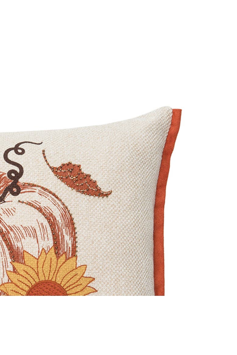 Harvest Time Pumpkin w/ Sunflower Mini Accent Pillow 13" x 18", Alternate, color, Brown
