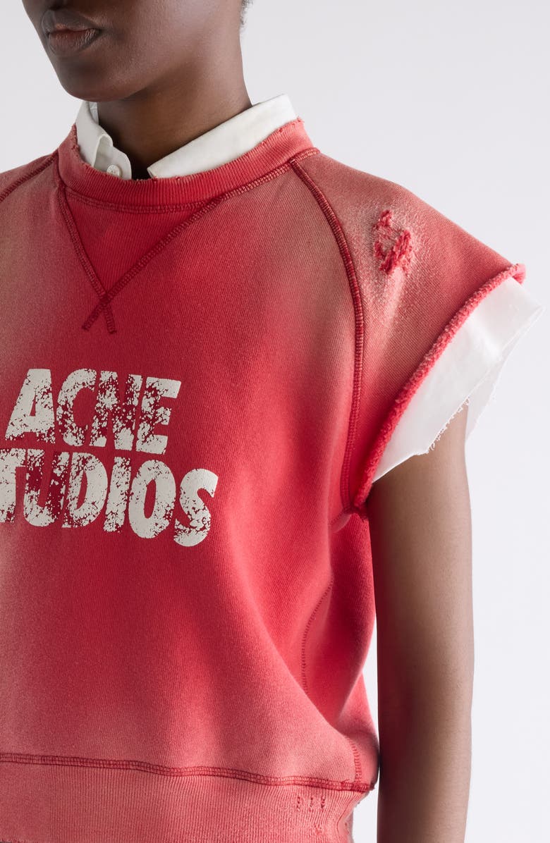 Acne Studios Mixed Media Distressed Cap Sleeve Logo Graphic Sweatshirt, Alternate, color, Red/ White