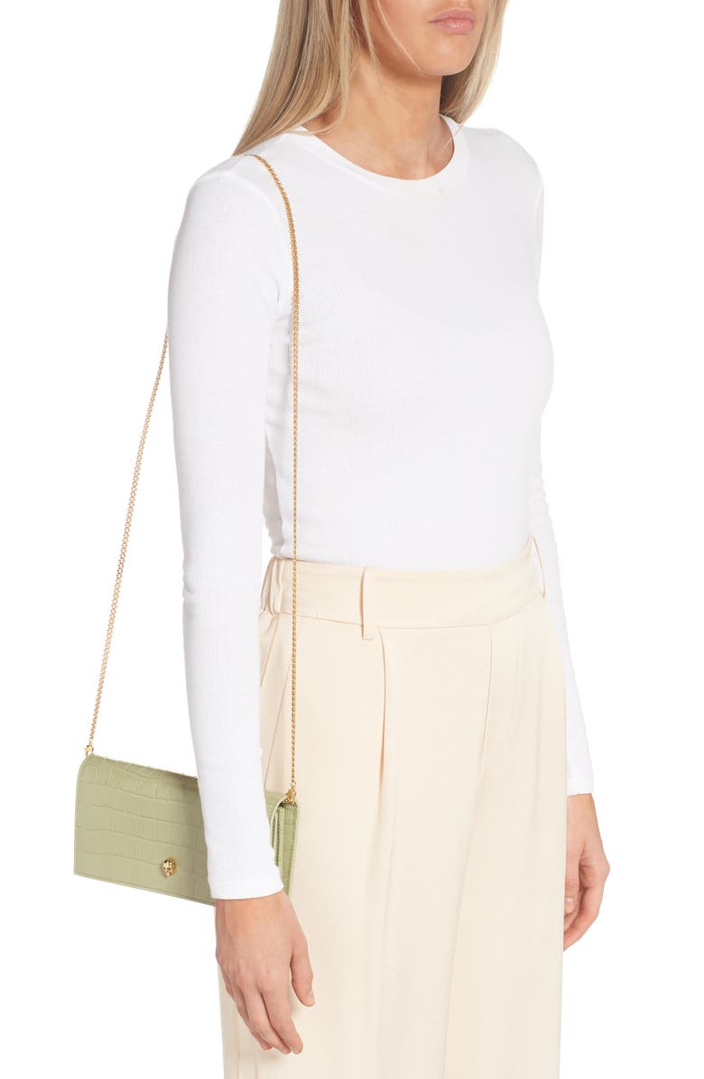 McQueen Skull Croc Embossed Leather Wallet on a Chain, Alternate, color, 