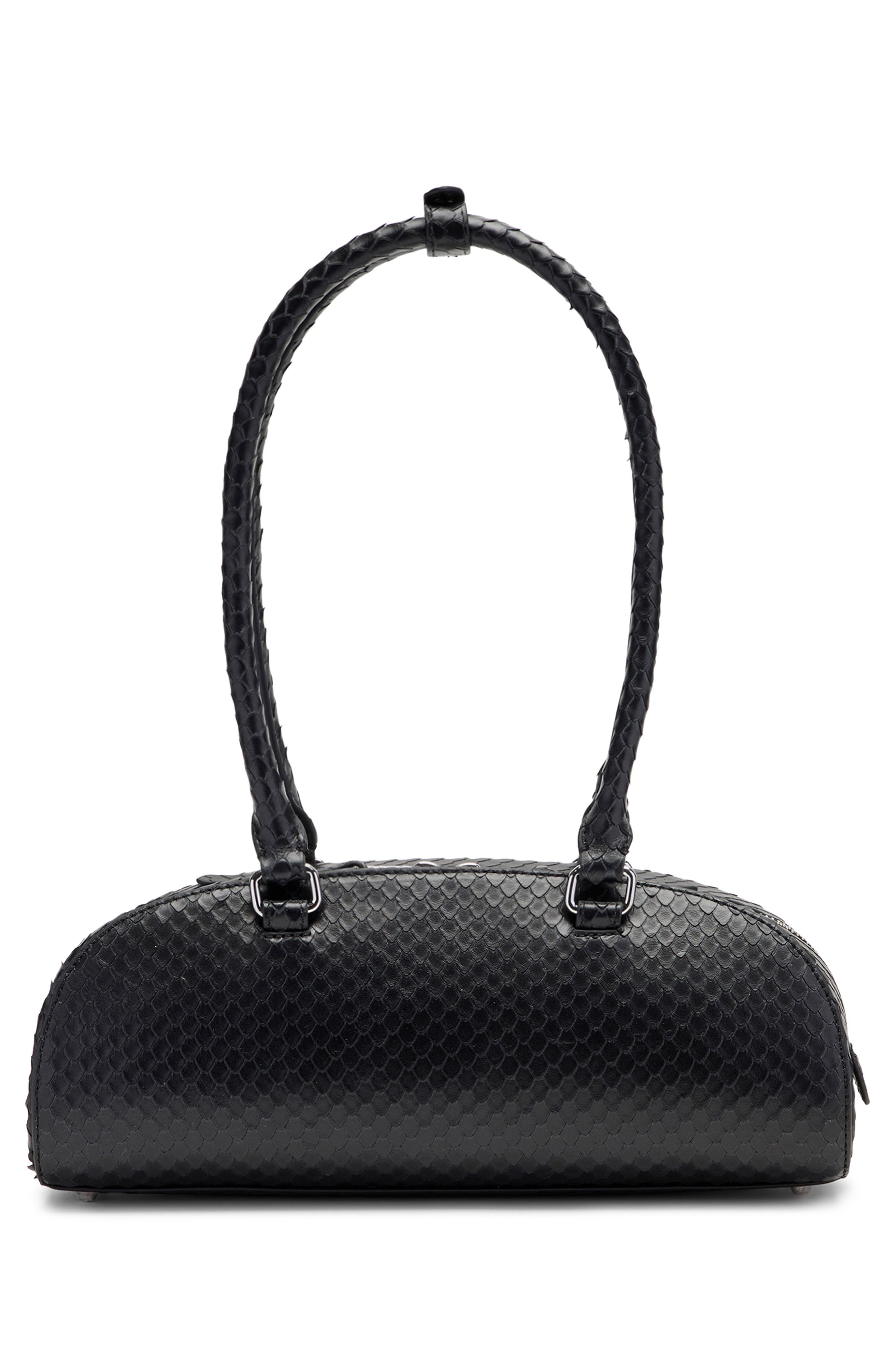 DIESEL<sup>®</sup> 1DR Dome-Elongated Snakeskin Embossed Leather Shoulder Bag, Alternate, color, Black