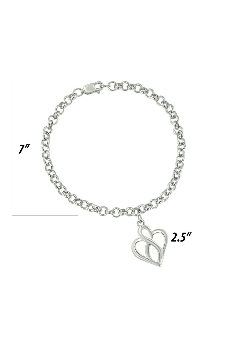 Haus of Brilliance Silver Open Heart with Center Vertical Infinity Chain Charm Bracelet -, Alternate, color, White