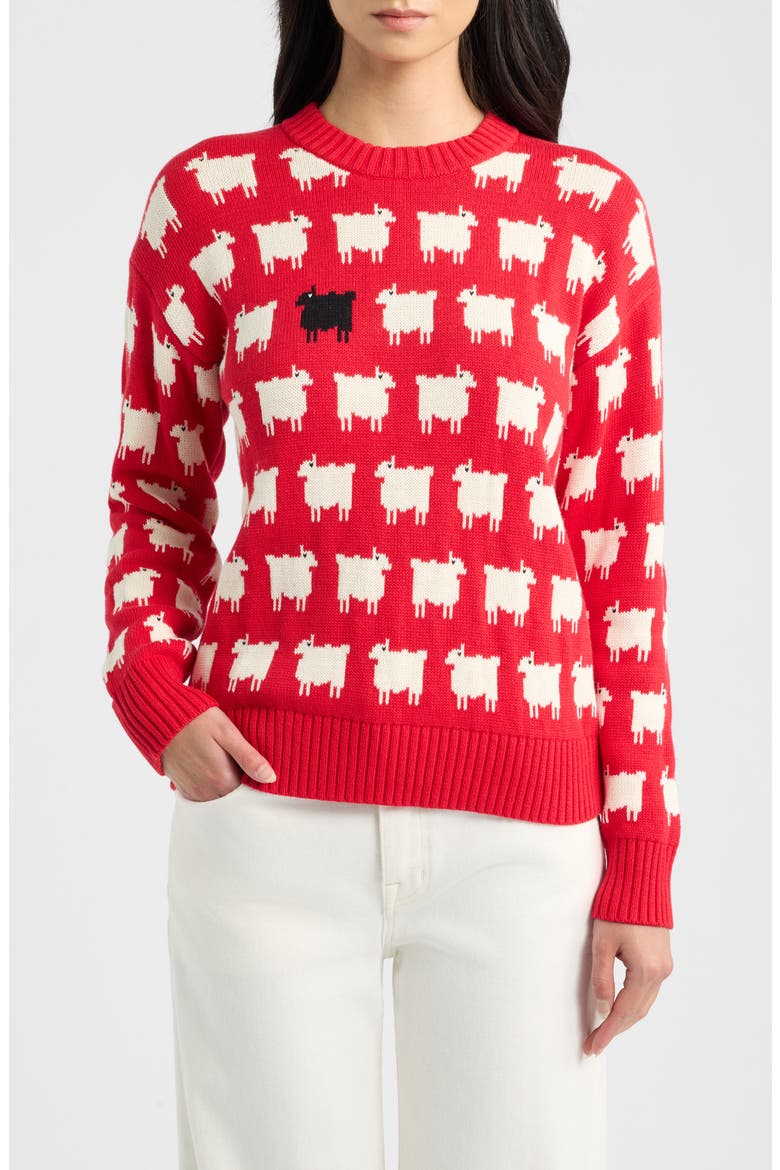 Warm & Wonderful Sheep Cotton Sweater, Main, color, DIANA RED