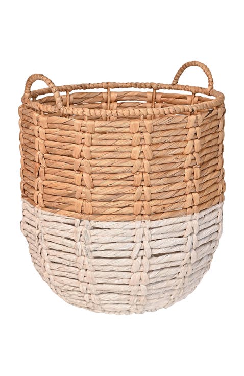 Laurel 19.49" Bohemian Handwoven Abaca Hamper Basket with Handles