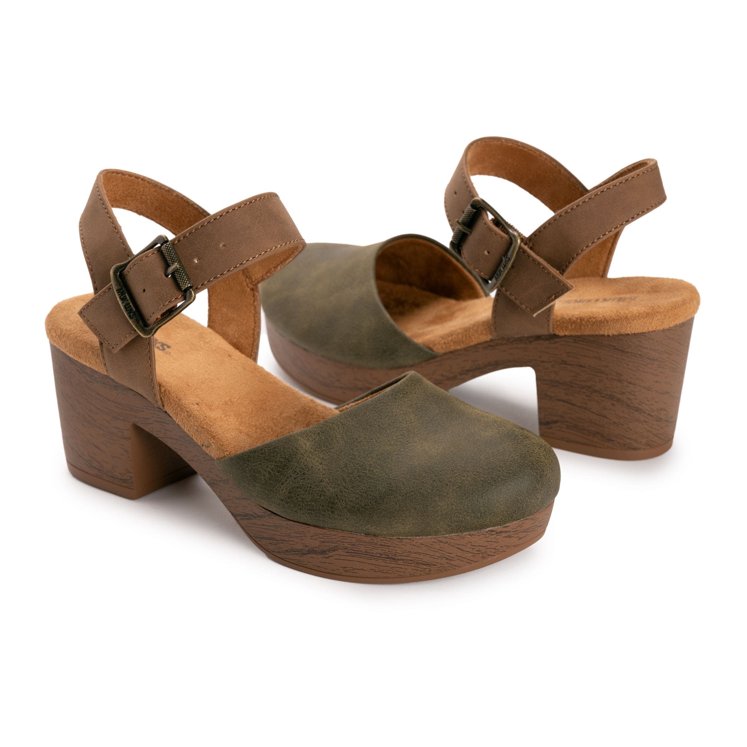 MUK LUKS Merritt Quarter Strap Clog, Alternate, color, Olive/ Tan