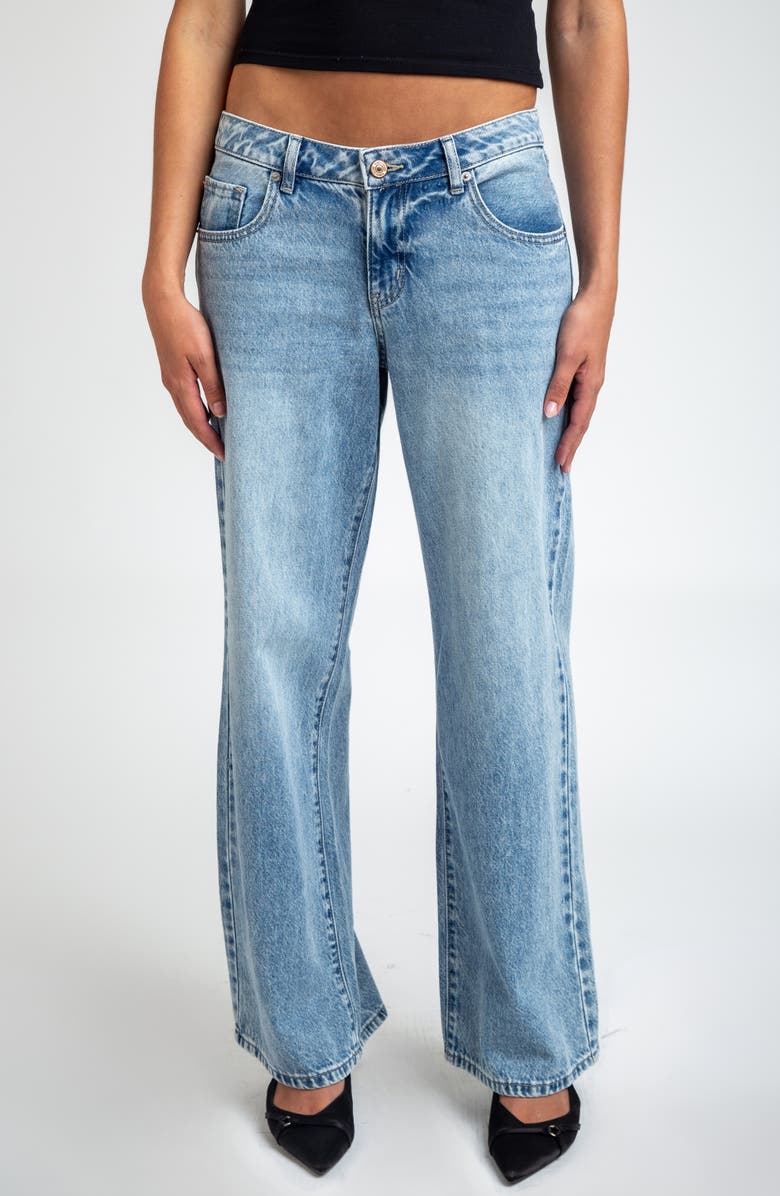 I Love Who I Am Low Rise Baggy Flare Jeans, Main, color, Blue/ Black Light Med